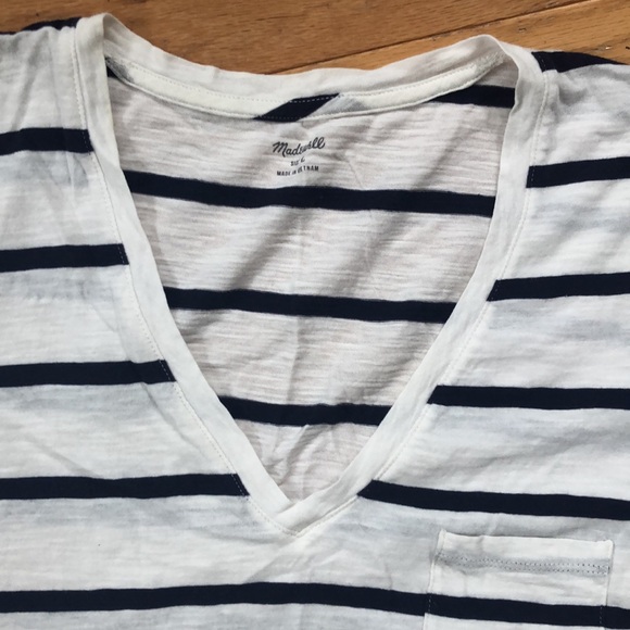 Madewell Whisper Cotton V-Neck w/ Pocket - Navy / White Stripes - Picture 8 of 16